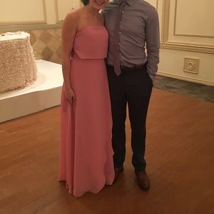 Bridesmaid full length rose pink strapless dress